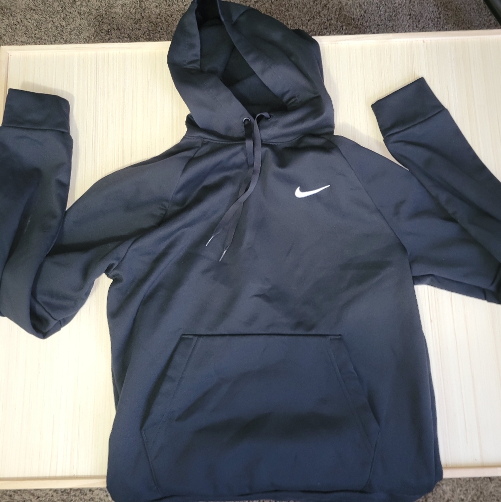 NEW Mens NIKE Black Hooded Sweatshirt Front Pockets Small Womens MEDIUM